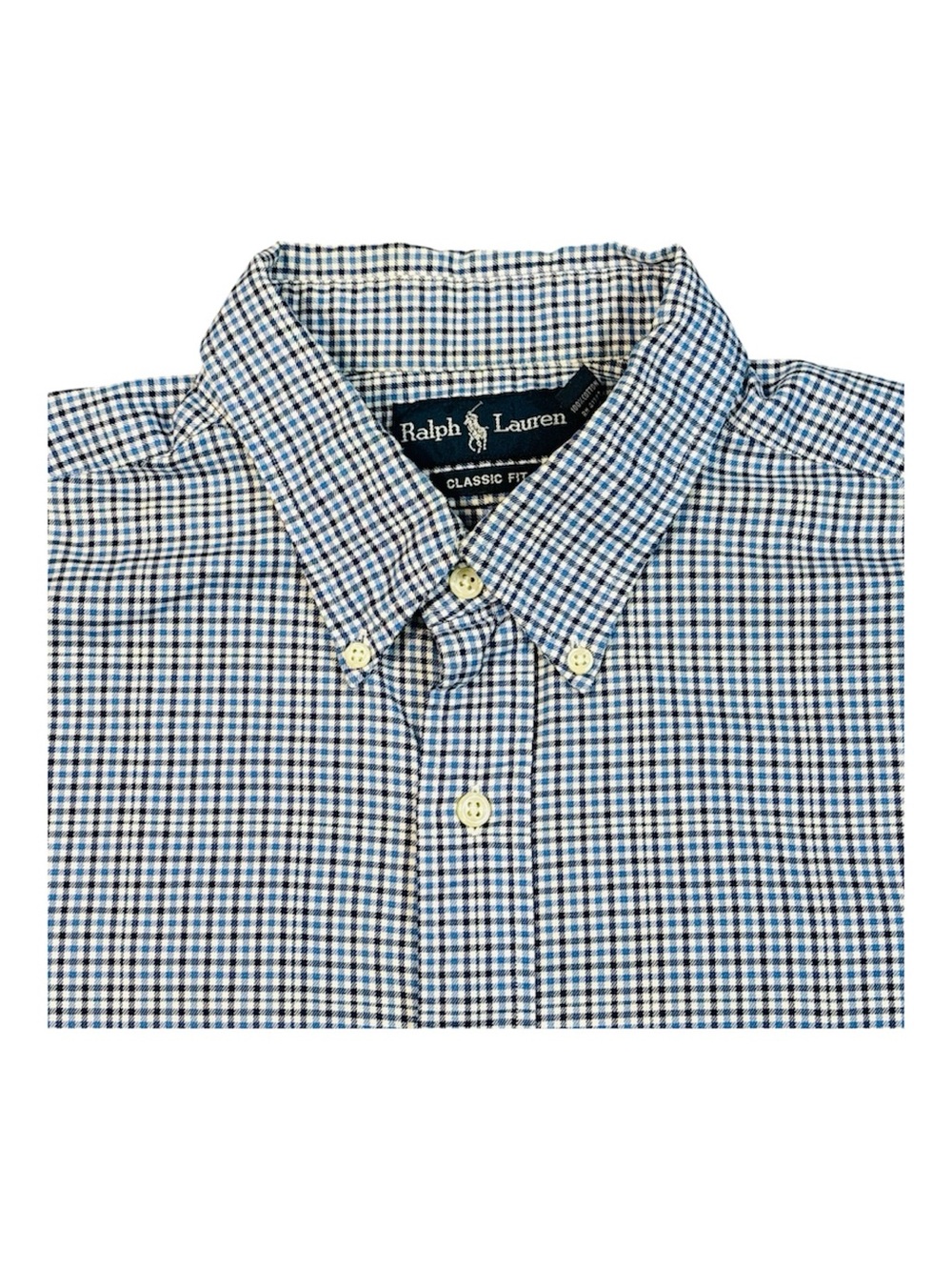 Polo Ralph Lauren Plaid Button Down Shirt 17 XL Blue Plaid Classic Fit Pony RL